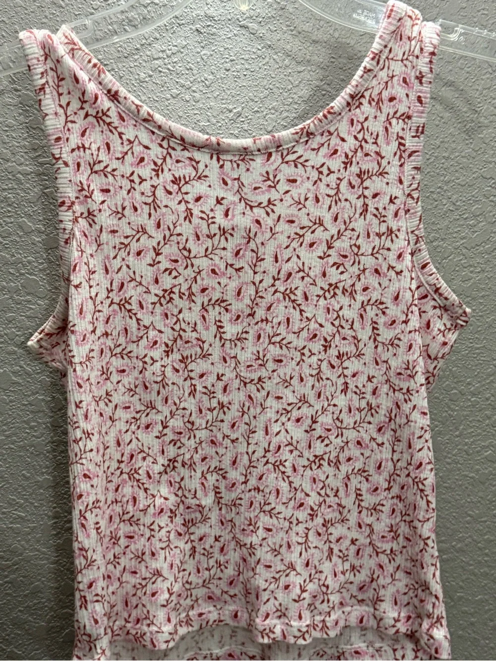 Old Navy Pink Floral Ribbed Henley Tank